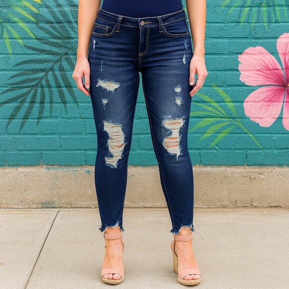 BKE Stella Jeans Women’s 29 Low Rise Slim Fit Skinny Ankle Distressed Denim Blue - Picture 3 of 6